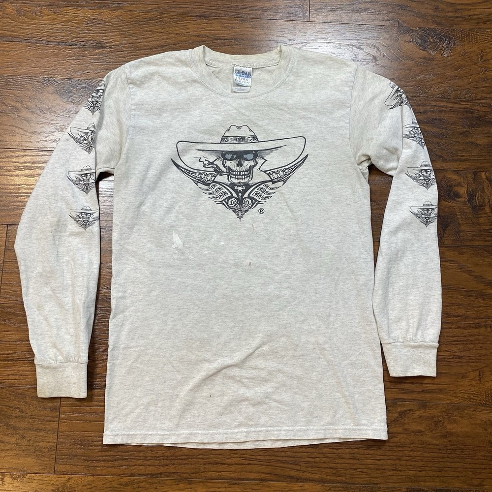 Gildan 2005 Beartooth Motorcycle Rally Long Sleeve Shirt Gray Mens S Skull